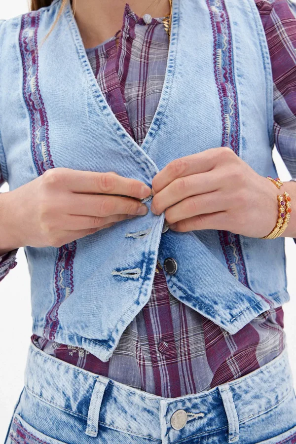 Shop Carina. Chaleco vaquero bordado Mujer Chalecos