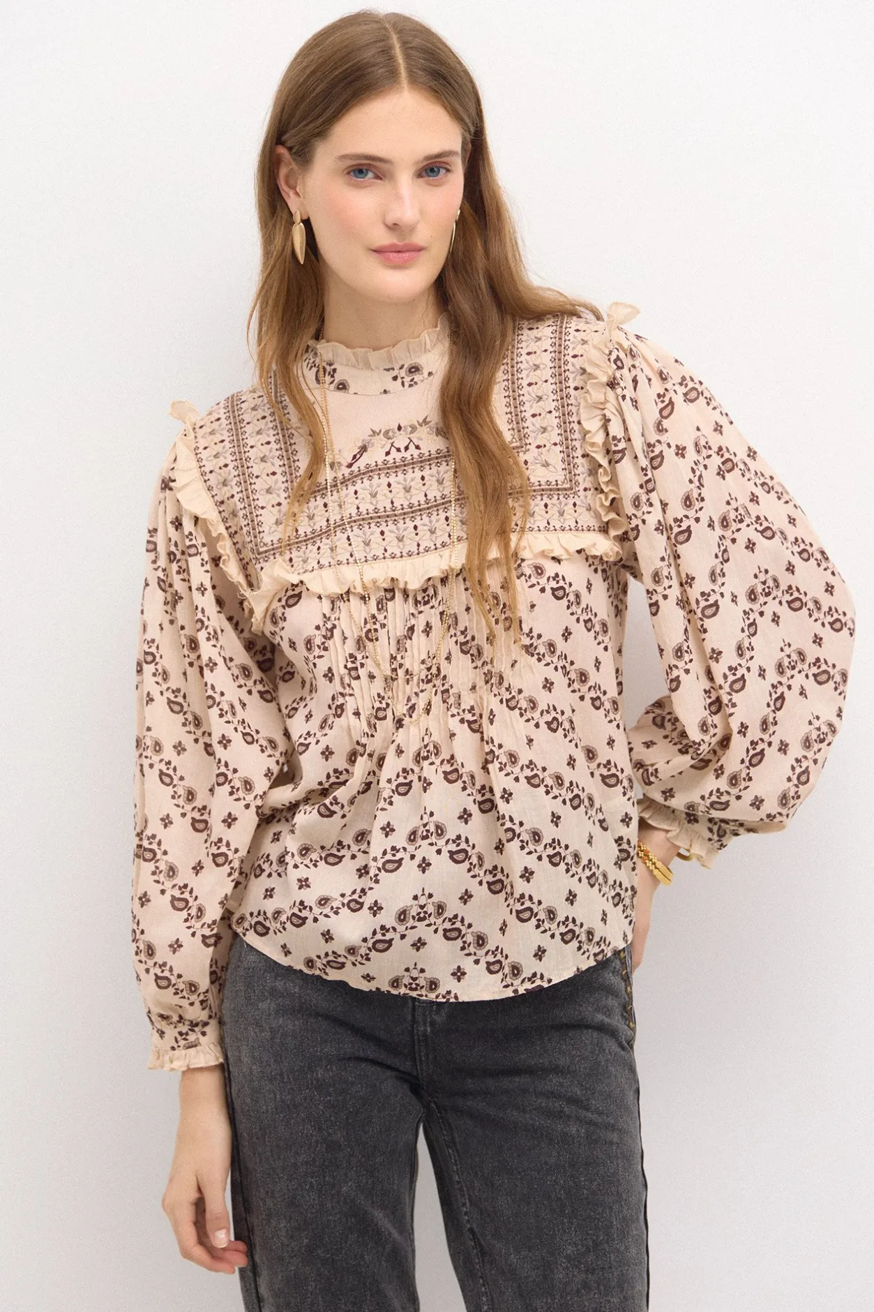 carmela_blusa_pechera_bor_0.webp Cheap Carmela. Blusa pechera bordadaestampada. Mujer Blusas Y Camisas