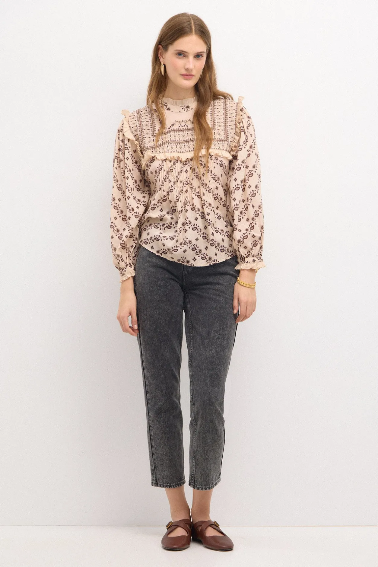 carmela_blusa_pechera_bor_1.webp Cheap Carmela. Blusa pechera bordadaestampada. Mujer Blusas Y Camisas