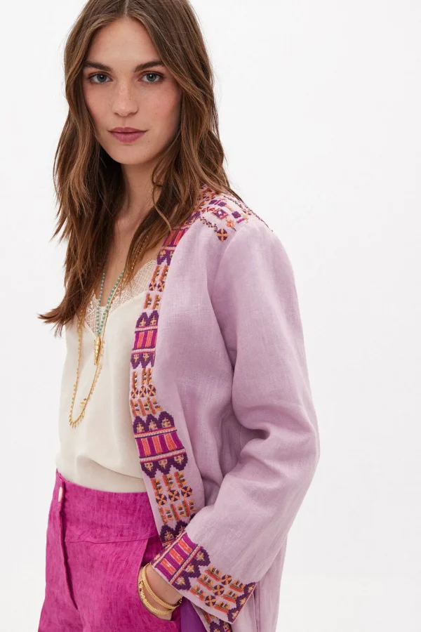 Flash Sale Carmela. Kimono largo de lino bordado Mujer Vestidos Y Monos | Abrigos Y Chaquetas