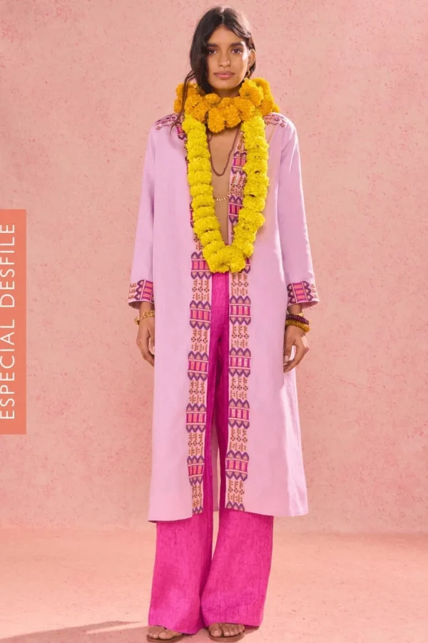Flash Sale Carmela. Kimono largo de lino bordado Mujer Vestidos Y Monos | Abrigos Y Chaquetas