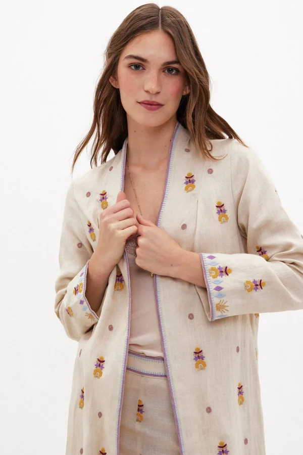 Cheap Carmina. Kimono largo de lino bordado Mujer Vestidos Y Monos | Abrigos Y Chaquetas