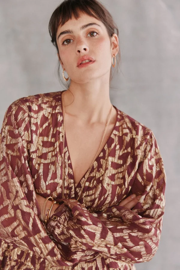 Sale Cece. Blusa jacquard dorado. Mujer Blusas Y Camisas