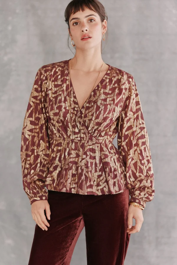 Sale Cece. Blusa jacquard dorado. Mujer Blusas Y Camisas