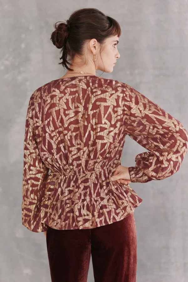 Sale Cece. Blusa jacquard dorado. Mujer Blusas Y Camisas