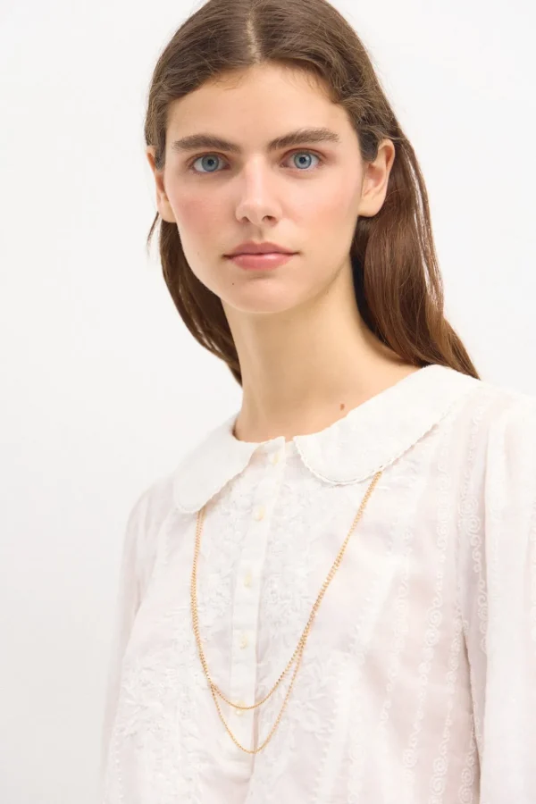 Outlet Coral. Camisa pechera bordada. Mujer Blusas Y Camisas