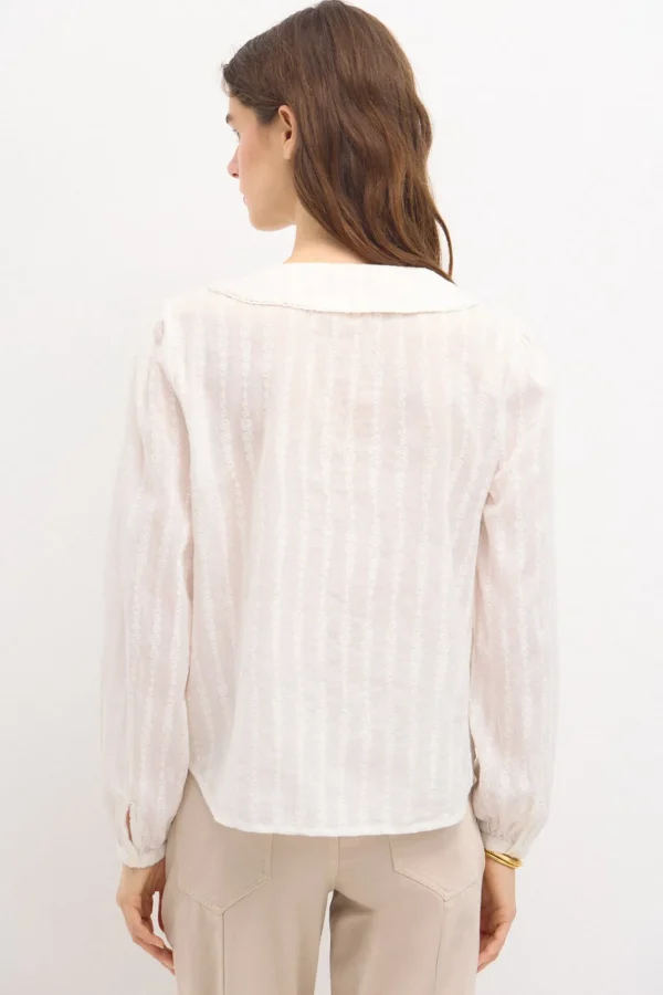 Outlet Coral. Camisa pechera bordada. Mujer Blusas Y Camisas