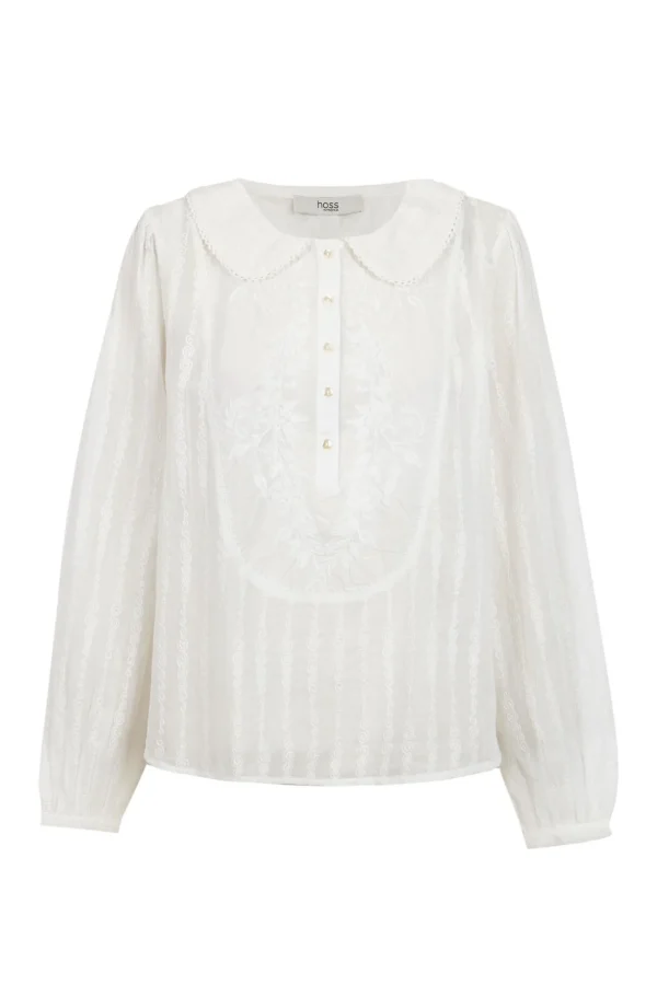 Outlet Coral. Camisa pechera bordada. Mujer Blusas Y Camisas