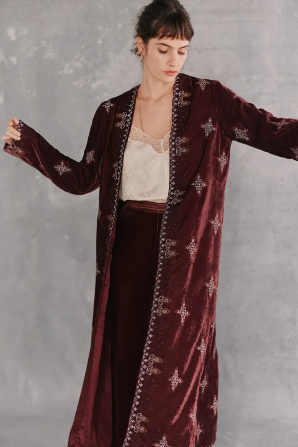 Clearance Estrella. Kimono largo terciopelo bordado Mujer Vestidos Y Monos