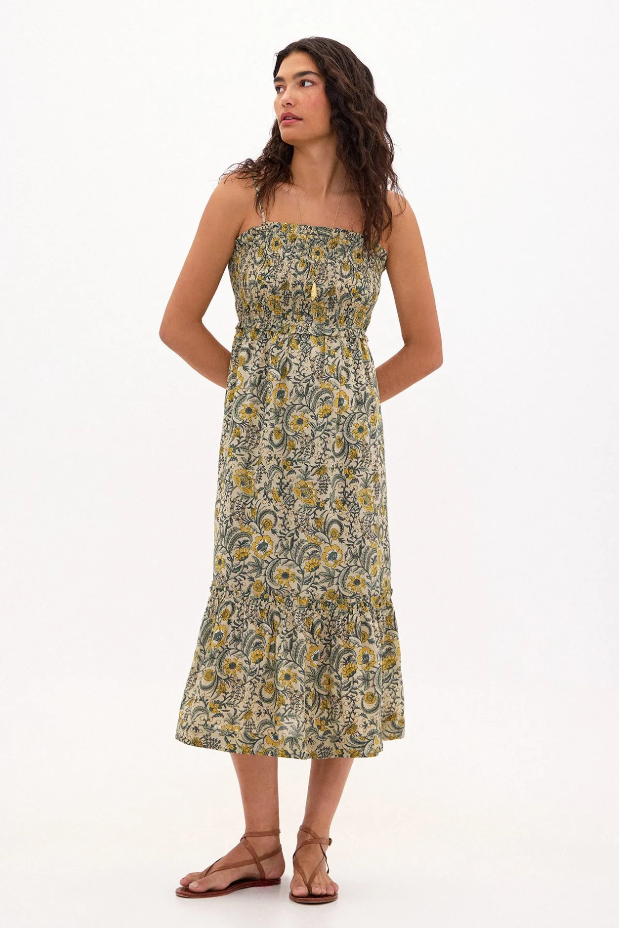 fabia_vestido_estampado_n_0.webp Outlet Fabia. Vestido estampado nido de abeja. Mujer Vestidos Y Monos