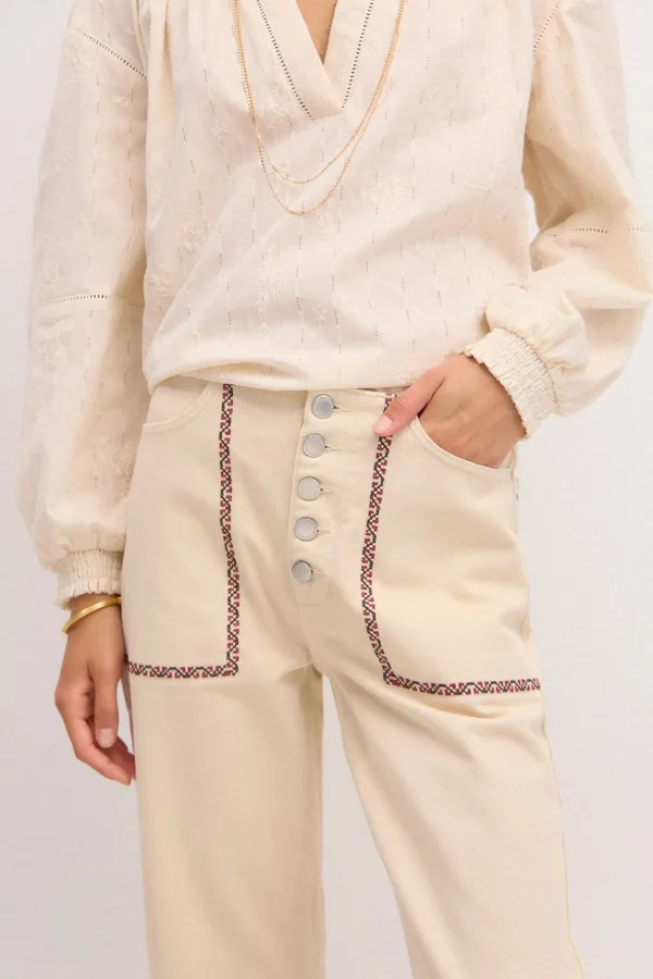 Sale Oihana. Jeans rectos con bordados Mujer Jeans | Pantalones