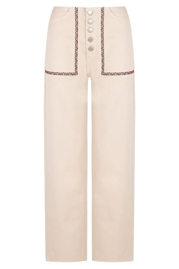 Sale Oihana. Jeans rectos con bordados Mujer Jeans | Pantalones