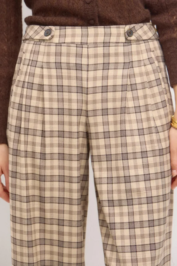 Clearance Perla. Pantalón amplio de cuadros Mujer Pantalones