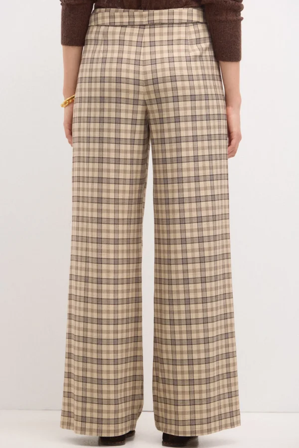 Clearance Perla. Pantalón amplio de cuadros Mujer Pantalones