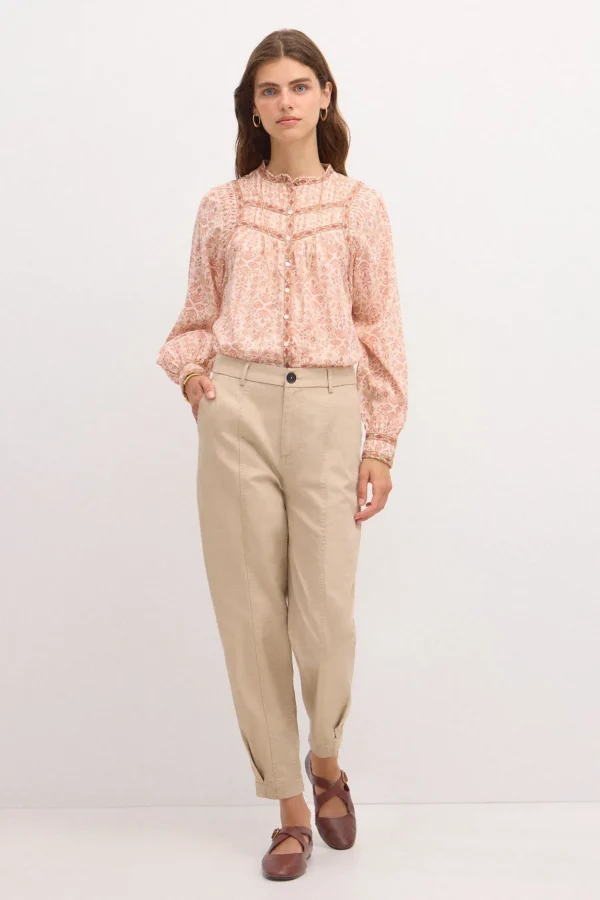 Fashion Ramona. Blusa estampada tiras bordadas. Mujer Blusas Y Camisas