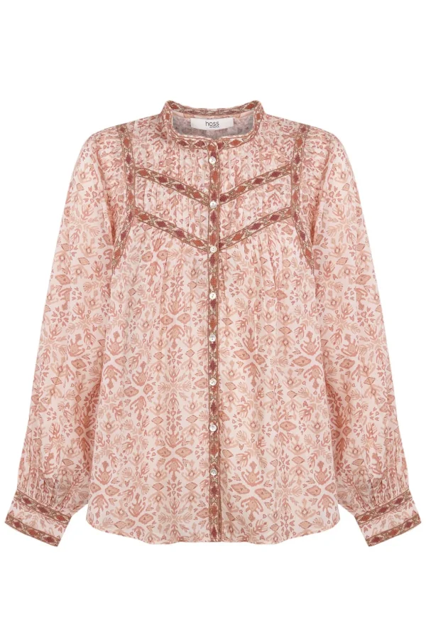 Fashion Ramona. Blusa estampada tiras bordadas. Mujer Blusas Y Camisas