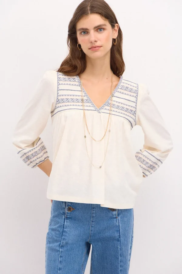 Outlet Sofia. Camiseta de algodón bordada Mujer Camisetas Y Tops