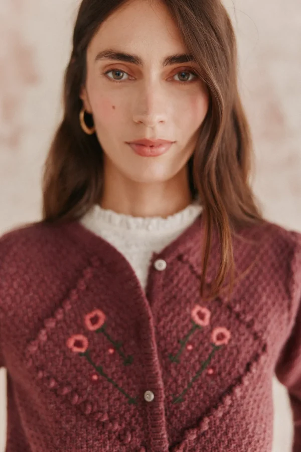 Shop Teófila. Chaqueta de punto bordada Mujer Jerséis Y Cárdigans