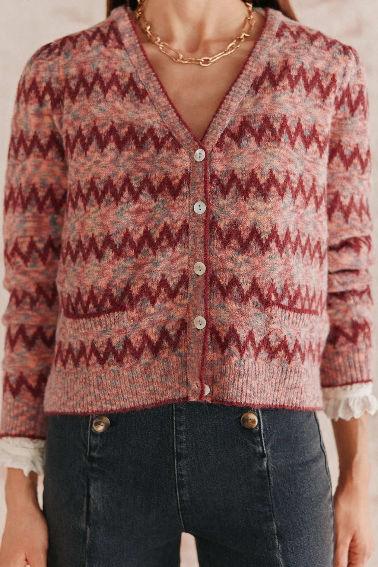 tei_chaqueta_greca_1.webp Outlet Tei. Chaqueta greca Mujer Jerséis Y Cárdigans
