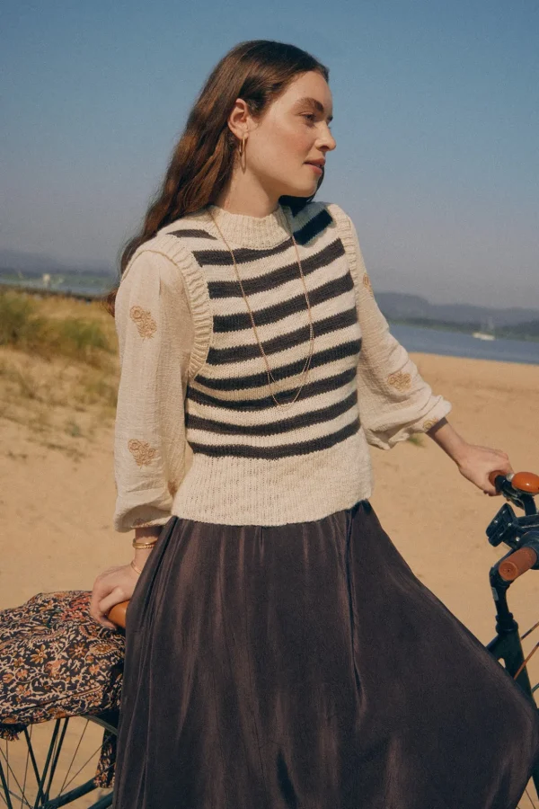 Fashion Társila. Chaleco de punto rayas Mujer Chalecos | Jerséis Y Cárdigans